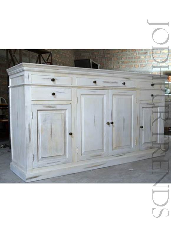 Chic Sideboard in White Distress Finish | Antique Reproduction Buffets