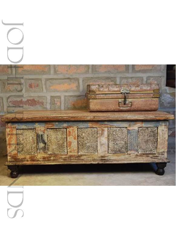 Vintage Reclaimed Wood Storage Trunk | Traditional Indian Furniture