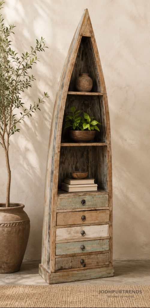Reclaimed Wood Boat Bookcase image 1 at jodhpurtrends.in
