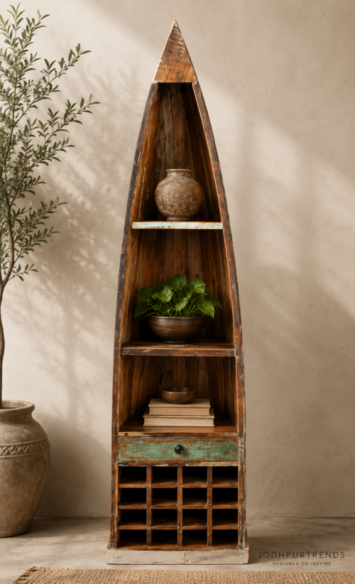 Reclaimed Wood Boat Bookcase image 2 at jodhpurtrends.in