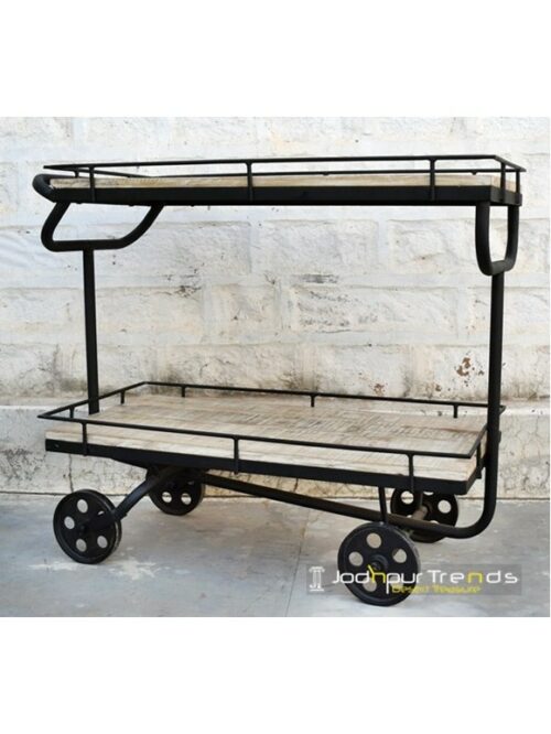 Jodhpur F&B Cart with Steampunk Wheels | Jodhpur Furniture Online