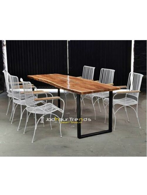 Outdoor Resort Furniture, Iron Wood Table Set, Vintage Industrial Cafeteria Table