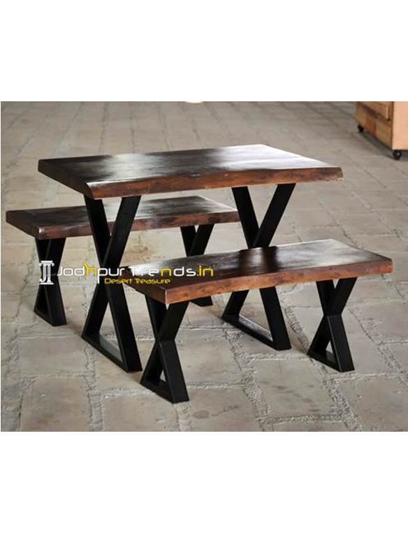 Live Edge Table Set Cafe Bench Set Cafe Furniture Suppliers
