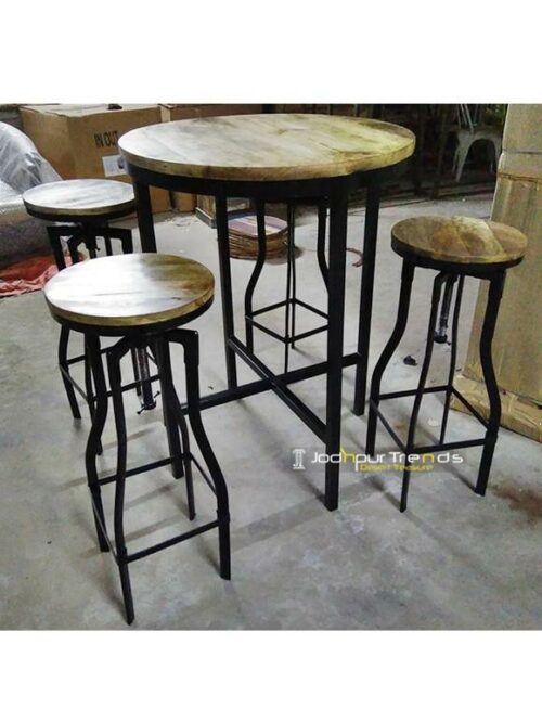 Wooden Bar Table Round Bar Table Set Industrial Restaurant Furniture