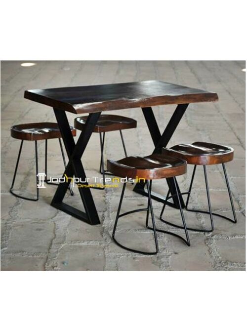 Wooden Stool SetCoffee Table Set Restaurant Furniture Rajasthan