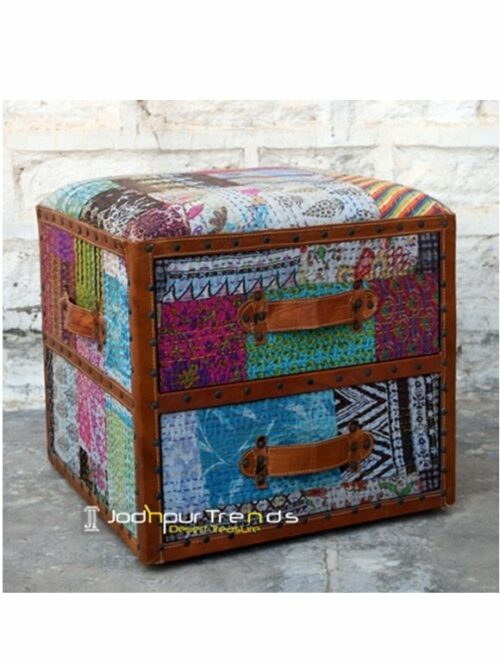 Indian Ethnic Patchwork Pouf Ottoman, hotel furniture design
