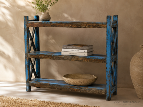 Green Distress Solid Wood Display Unit at jodhpurtrends.in