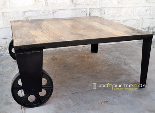 Industrial Interior Cast Wheel Coffee Table Furniture