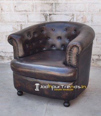 Round Back Tufted Leather Sofa Design
