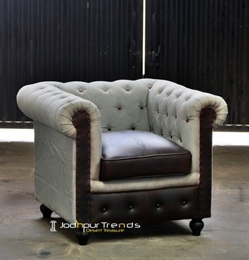 Canvas Leather Tufted Indian Sofa Design