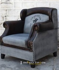 Wing Back Canvas Leather Single Seater Sofa