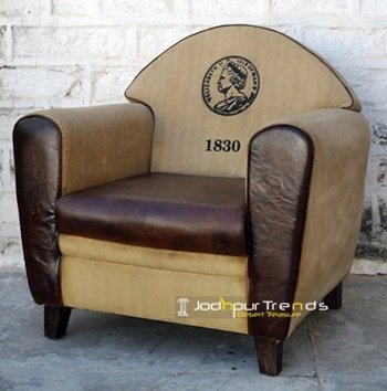 Printed Canvas Leather Single Seater Sofa