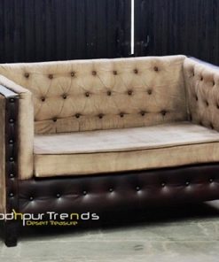 Tufted Button Hand Crafted Canvas Leather Sofa