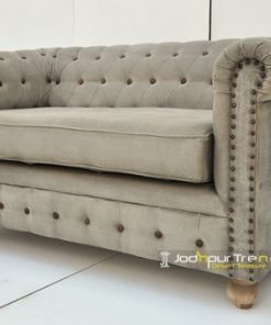 Canvas Chesterfiled Wooden Frame Handcrafted Sofa
