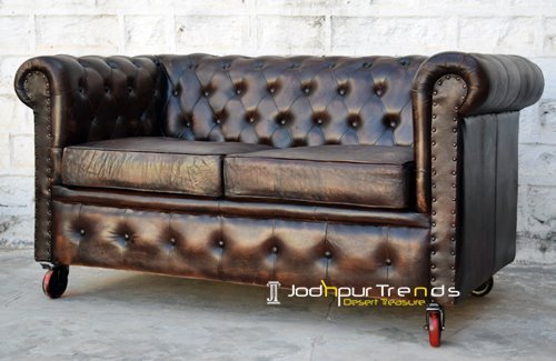 Two Seater Chesterfield wheel Design Sofa
