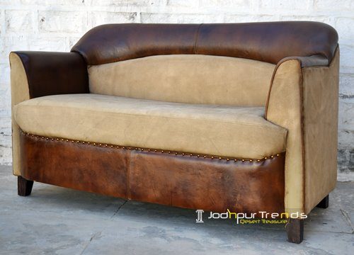 Canvas Leather Two Seater Restaurant Sofa Design