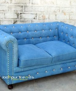 Blue Fabric Chesterfield Two Seater Sofa Supplier