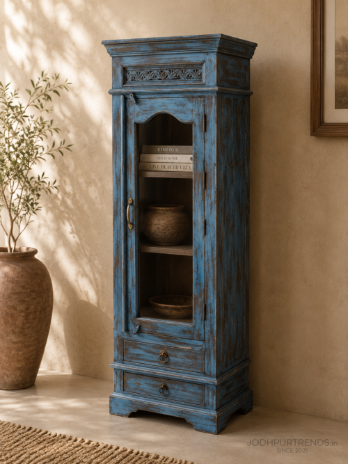 Old Wood Glass Storage cum Display Unit at jodhpurtrends.in