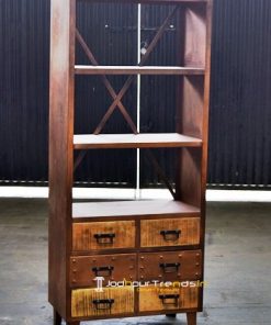 Rustic Metal Finish Wood Storage Display for Contract