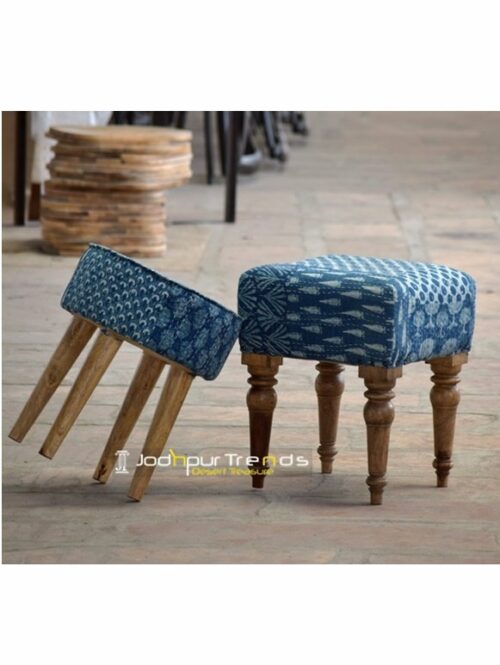 Blue Rajasthani Patch Work Footstool Pouf