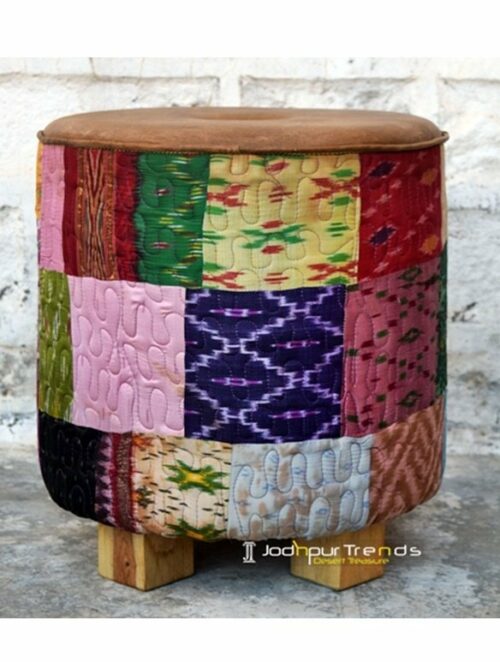 Traditional Rajasthani Jaipuri Fabric Pouf in Wholesale