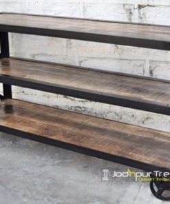 Industrial Metal Wooden Open Console Table Design