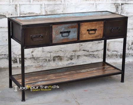 Rustic Reclaimed Wood Hotel Console Table Design