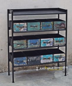 Old Metal Recycled Open Storage Cabinet