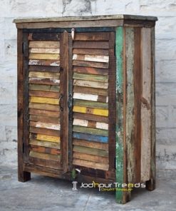 Indian Old Wood Painted Distress Cabinet Furniture