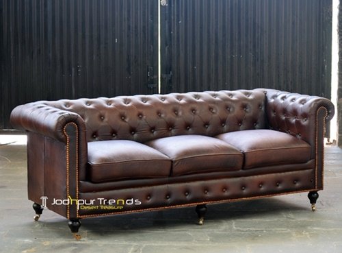 Solid Wooden Structure Chesterfield Leather Sofa