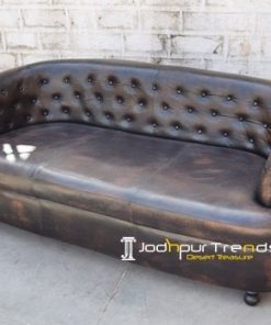 Round Back Genuine Leather Tufted Leather Sofa