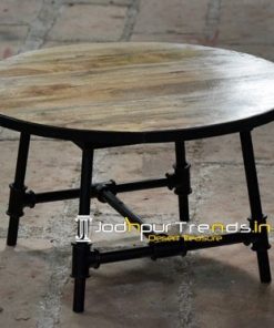 Round Top Cast Iron Wheel Design Center Table Furniture