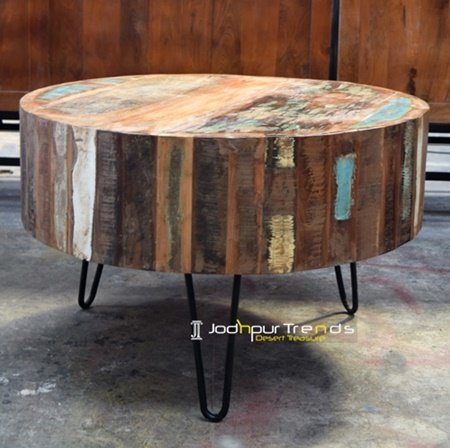 Reclaimed Round Table Iron Base Center Furniture Design
