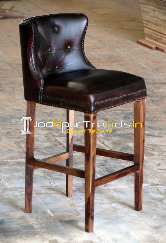 Brown Leather Tufted Wooden Frame Pub, Brown Leather Tufted Chair