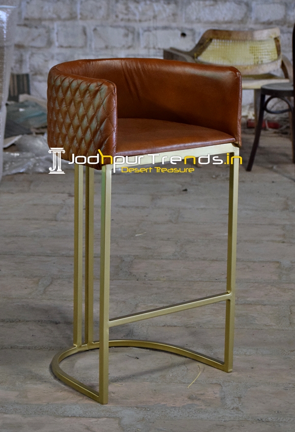 Designer Light Brow Metal Finish Bar Pub Chair