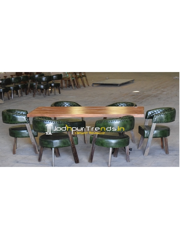 Genuine Leather Casting Legs Solid Wood Dining Set