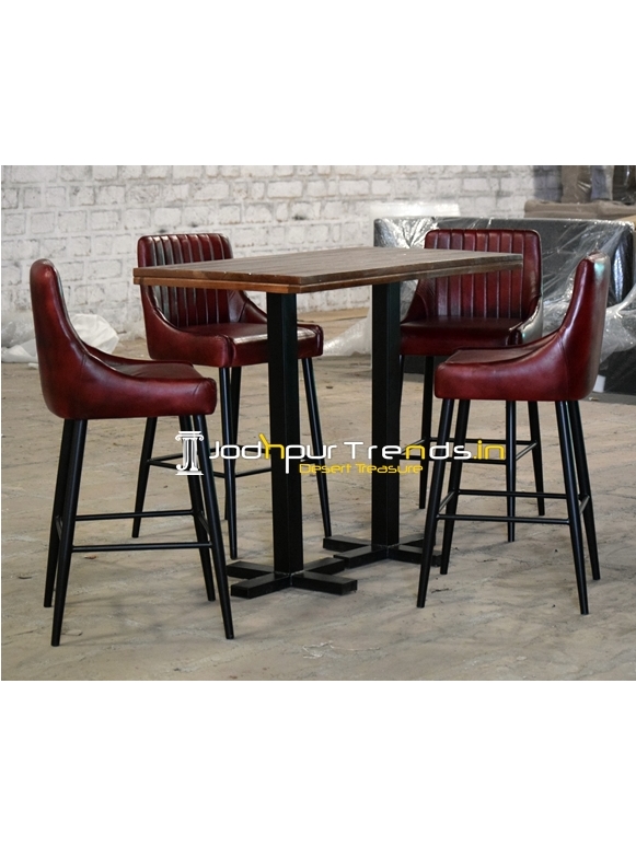 Genuine Leather Metal Finish Bar Pub Table design