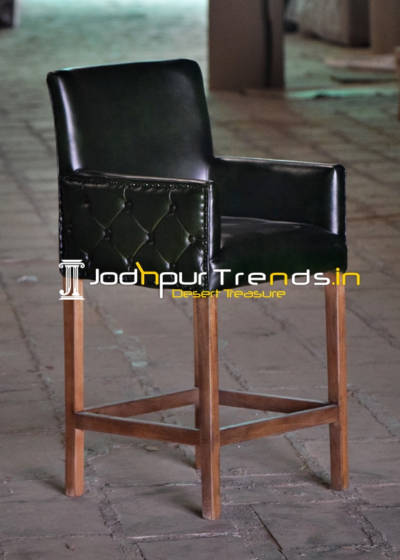 Green Tufted Upholstered Wooden Frame Bar Pub Chair