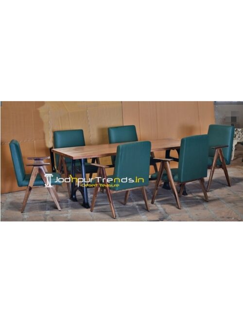 Leatherite Solid Indian Wood Casting Table Industrial Dining Set