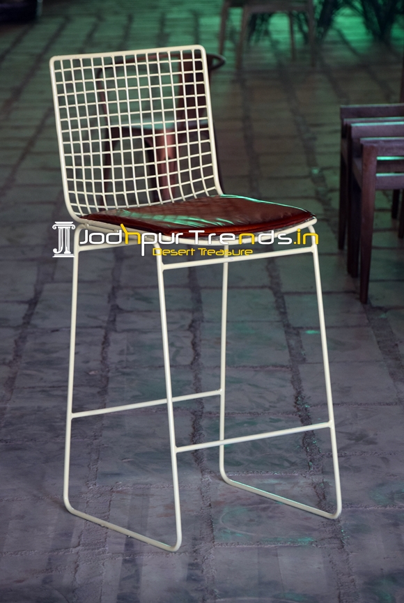 Mesh Design Metal Pub Chair With Leather Seating