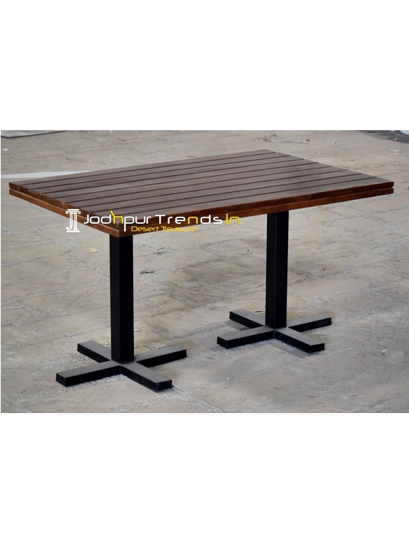 Metal Duel Base Solid Wood Folding Dining Table