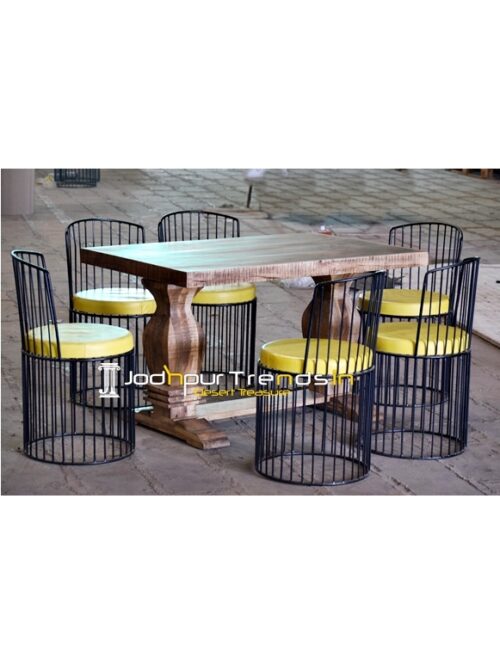 Metal & Raw Finish Wood Outdoor Patio Dining Table