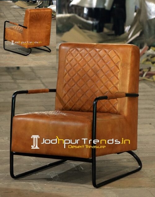 Modern Industrial Leather Metal Fine Dining Chair