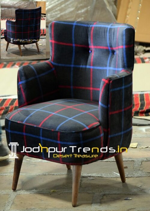 Printed Fabric Upholstered Wooden Accent Chair