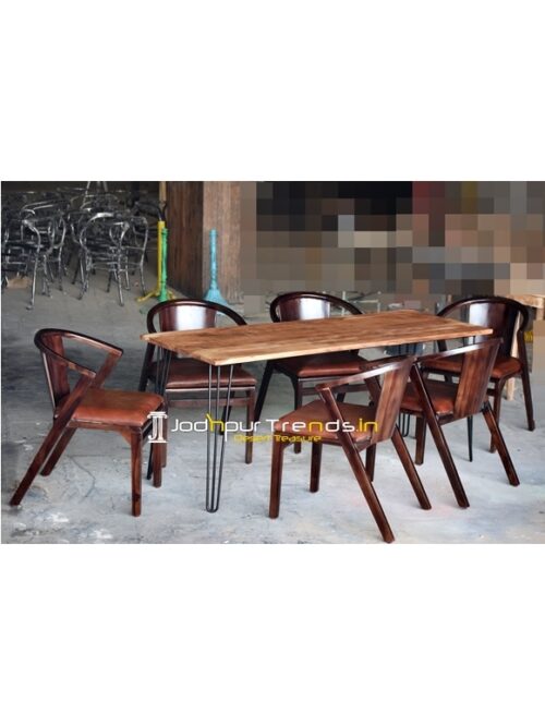 Solid Indian Wood Metal Combo Restaurant Table Set