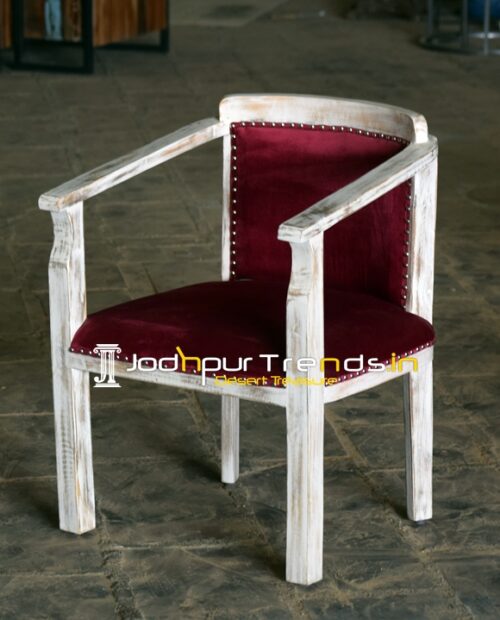 White Distress Solid Wood Velvet Fabric Fine Dine Chair