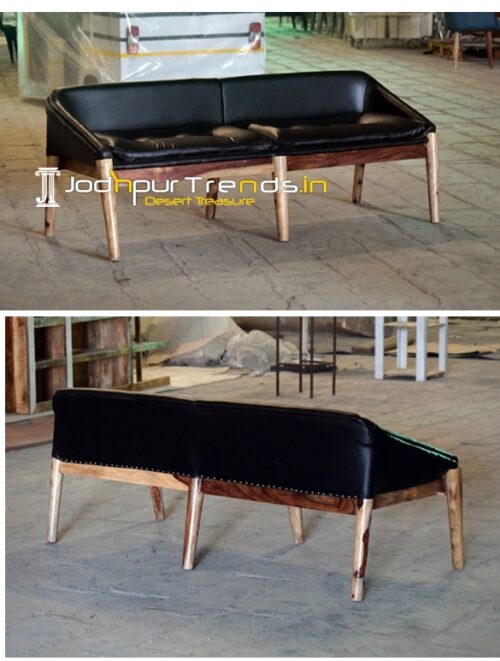 Solid Wooden Frame Leatherite Tufted Design Bench