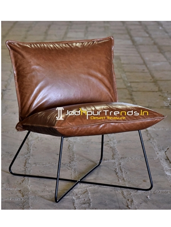 Buff Fine Grade Leather Metal Base Rest Chair