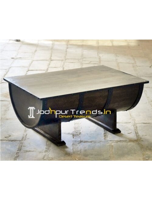 Drum Pattern Solid Wood Metal Center Table Design