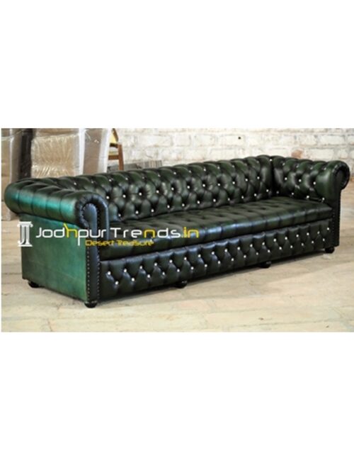 Genuine Goat Leather Chesterfield Couch with Buttons